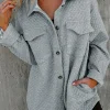 Online Dear-Lover Retro Quilted Flap Pocket Button Shacket Gray