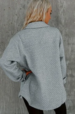 Online Dear-Lover Retro Quilted Flap Pocket Button Shacket Gray