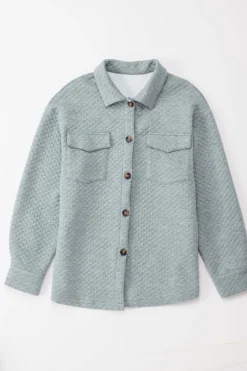 Online Dear-Lover Retro Quilted Flap Pocket Button Shacket Gray