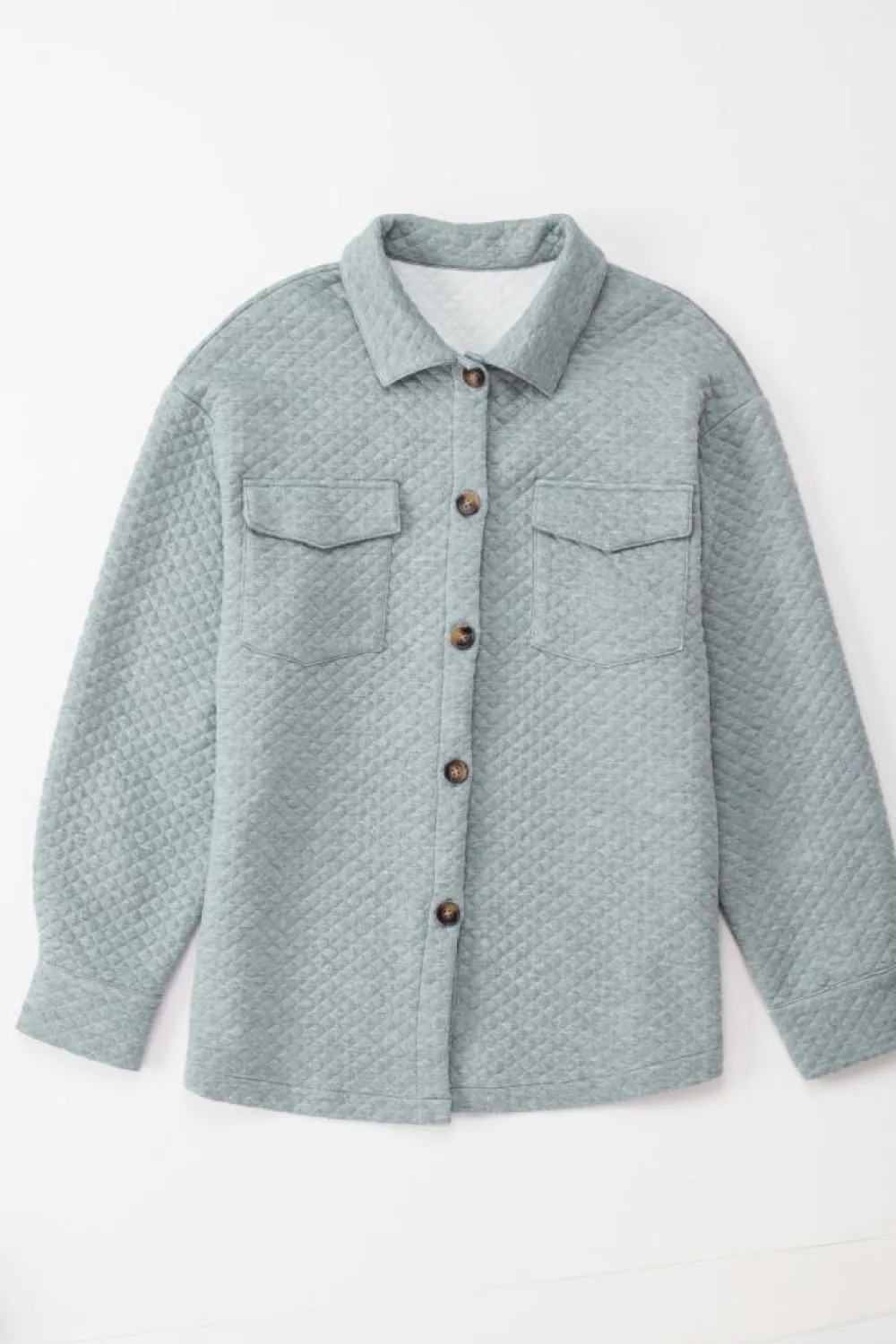 Online Dear-Lover Retro Quilted Flap Pocket Button Shacket Gray