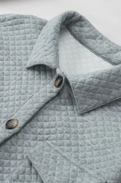Online Dear-Lover Retro Quilted Flap Pocket Button Shacket Gray