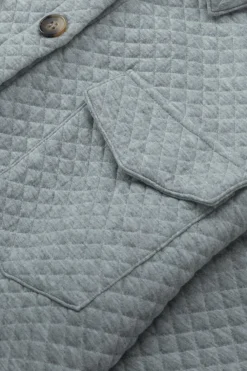 Online Dear-Lover Retro Quilted Flap Pocket Button Shacket Gray