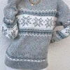 Hot Dear-Lover Retro Snowflake Pattern Mock Neck Fuzzy Sweater Gray