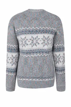 Hot Dear-Lover Retro Snowflake Pattern Mock Neck Fuzzy Sweater Gray