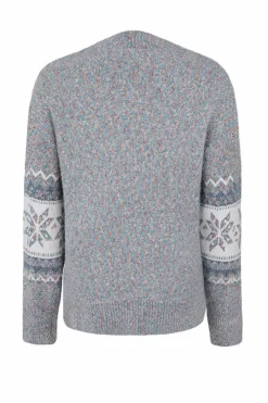 Hot Dear-Lover Retro Snowflake Pattern Mock Neck Fuzzy Sweater Gray