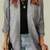Online Dear-Lover Ribbed Open Front Knit Cardigan Gray