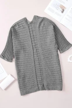 Online Dear-Lover Ribbed Open Front Knit Cardigan Gray