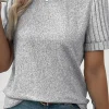Fashion Dear-Lover Ribbed Splicing Sleeve Round Neck T-shirt Gray