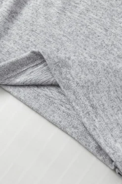 Fashion Dear-Lover Ribbed Splicing Sleeve Round Neck T-shirt Gray