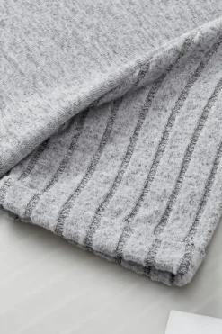Fashion Dear-Lover Ribbed Splicing Sleeve Round Neck T-shirt Gray