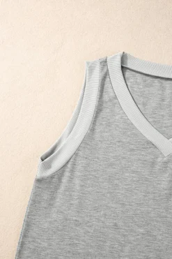 New Dear-Lover Ribbed V Neck Tank Gray