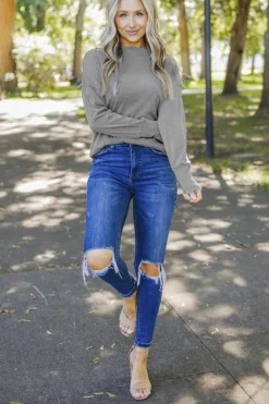 Hot Dear-Lover Ribbed Zip Knit Top Gray