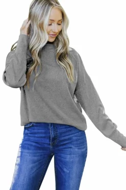 Hot Dear-Lover Ribbed Zip Knit Top Gray