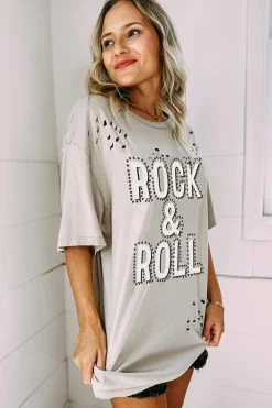 Best Dear-Lover Rock & Roll Graphic Distressed Vintage Tee Gray