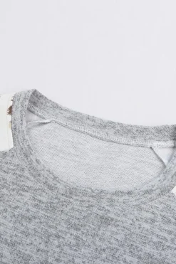 Best Dear-Lover Round Neck Leopard Long Sleeve Top Gray