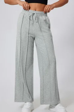 Best Dear-Lover Seamed Drawstring High Waist Wide Leg Sweatpants Gray