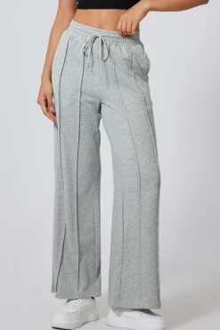 Best Dear-Lover Seamed Drawstring High Waist Wide Leg Sweatpants Gray