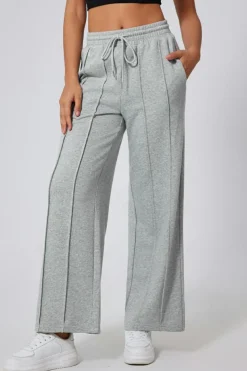 Best Dear-Lover Seamed Drawstring High Waist Wide Leg Sweatpants Gray