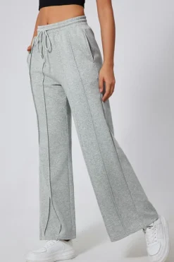 Best Dear-Lover Seamed Drawstring High Waist Wide Leg Sweatpants Gray
