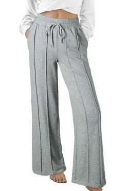 Best Dear-Lover Seamed Drawstring High Waist Wide Leg Sweatpants Gray
