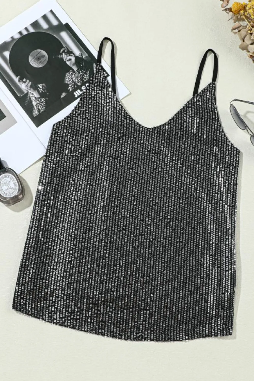 Best Dear-Lover Sequin Tank Top Gray
