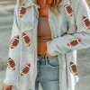 Clearance Dear-Lover Sequined Rugby Flap Pockets Buttoned Shacket Gray
