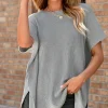 Online Dear-Lover Short Sleeve Side Slit Oversized Sweater Gray
