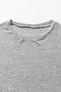 Clearance Dear-Lover Side Buttons Crew Neck Knit Top Gray