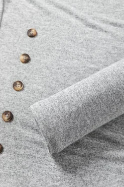 Clearance Dear-Lover Side Buttons Crew Neck Knit Top Gray