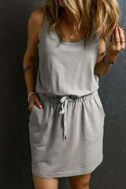 Discount Dear-Lover Sleeveless Drawstring Waist Mini Dress Gray