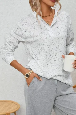 Online Dear-Lover Slouchy Heather Rib Knit Long Sleeve Henley Top Gray