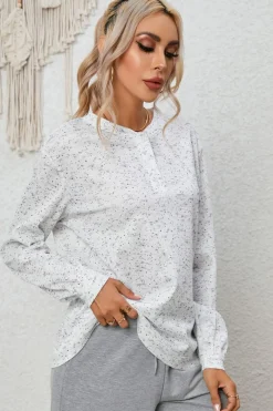 Online Dear-Lover Slouchy Heather Rib Knit Long Sleeve Henley Top Gray