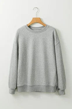 Clearance Dear-Lover Solid Classic Crewneck Pullover Sweatshirt Gray