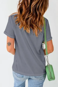 Outlet Dear-Lover Solid Color Crew Neck Tee Gray