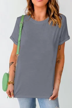Outlet Dear-Lover Solid Color Crew Neck Tee Gray