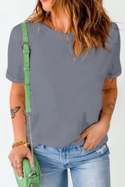 Outlet Dear-Lover Solid Color Crew Neck Tee Gray
