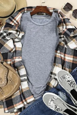 Outlet Dear-Lover Solid Color Crew Neck Tee Gray