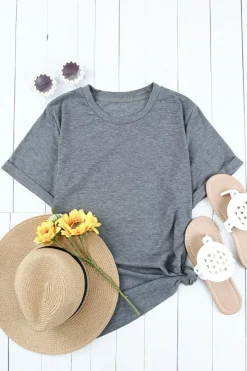 Outlet Dear-Lover Solid Color Crew Neck Tee Gray