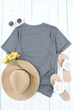 Outlet Dear-Lover Solid Color Crew Neck Tee Gray