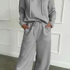 New Dear-Lover Solid Color Drawstring Hoodie and Wide Leg Pants Set Gray