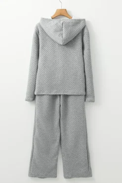 New Dear-Lover Solid Color Drawstring Hoodie and Wide Leg Pants Set Gray