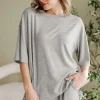 Clearance Dear-Lover Solid Color Loose Tee 2 Piece Shorts Set Gray