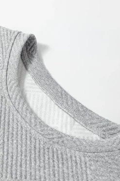 Best Dear-Lover Solid Color Textured Long Sleeve Shift Dress Gray