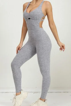 Outlet Dear-Lover Solid Criss Cross Backless Active Jumpsuit Gray