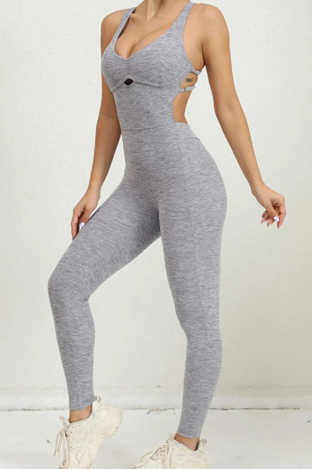 Outlet Dear-Lover Solid Criss Cross Backless Active Jumpsuit Gray