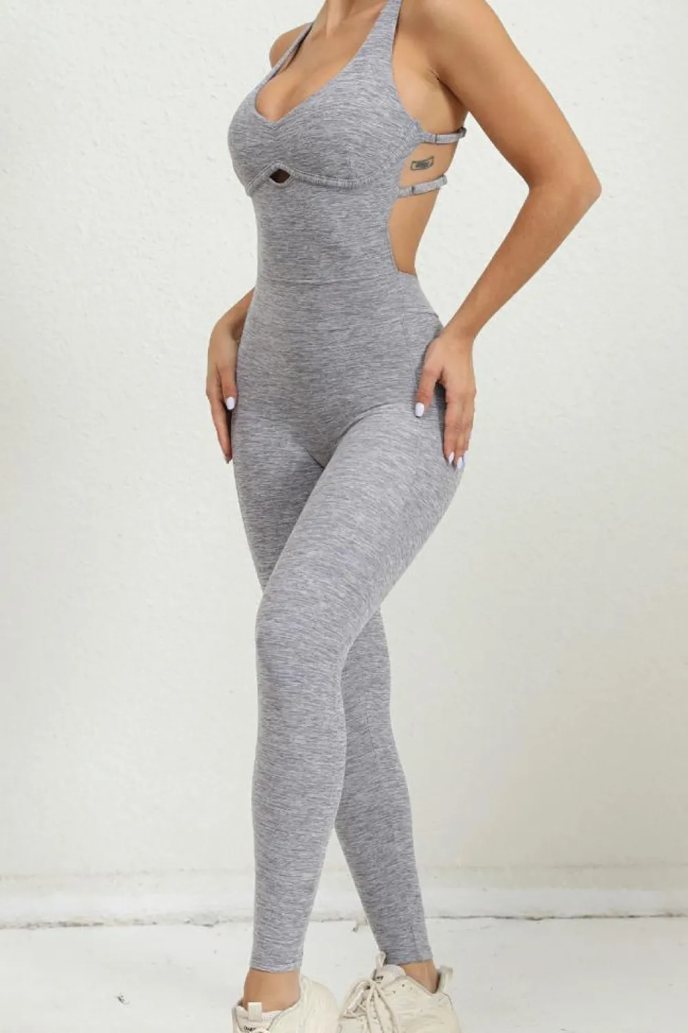 Outlet Dear-Lover Solid Criss Cross Backless Active Jumpsuit Gray