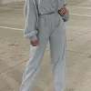 Clearance Dear-Lover Solid Drop Shoulder Hoodie and Joggers Activewear Set Gray
