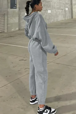 Clearance Dear-Lover Solid Drop Shoulder Hoodie and Joggers Activewear Set Gray