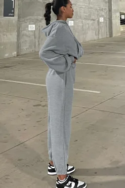 Clearance Dear-Lover Solid Drop Shoulder Hoodie and Joggers Activewear Set Gray