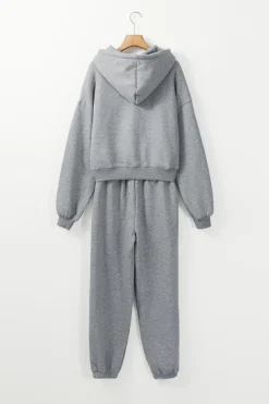 Clearance Dear-Lover Solid Drop Shoulder Hoodie and Joggers Activewear Set Gray